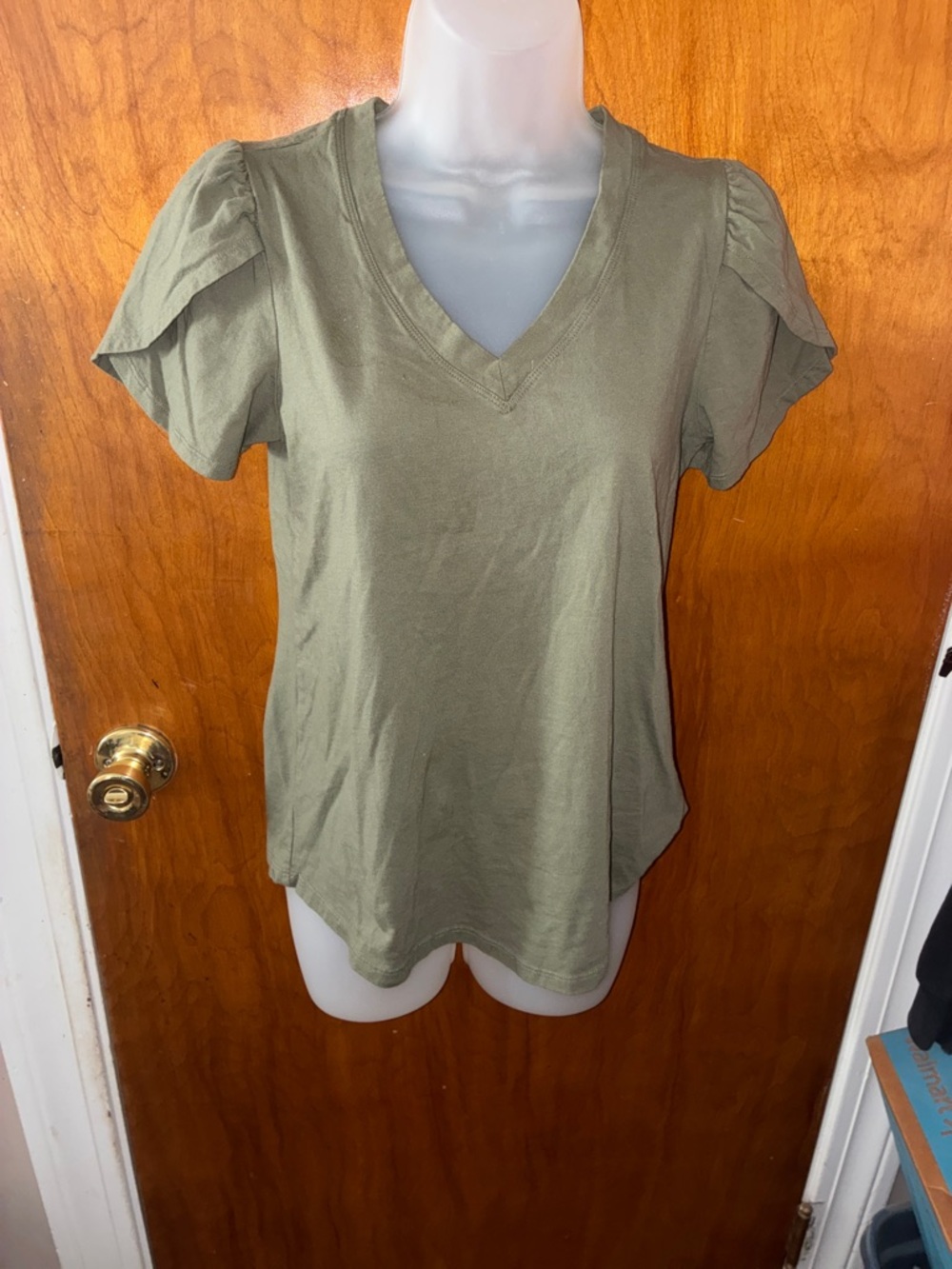 Maurices Olive Green V-Neck Puff Sleeve Tee